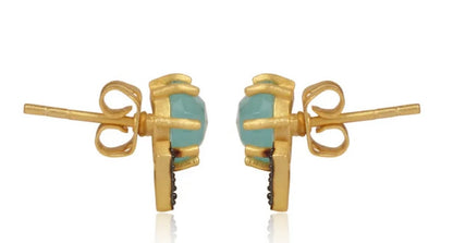 Petite Aqua Chalcedony and Rhodium Stud Earrings