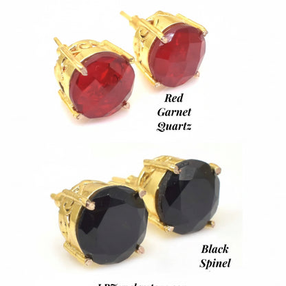 Faceted Garnet Quartz or Black Onyx Stud Earrings – 24k Gold Filled