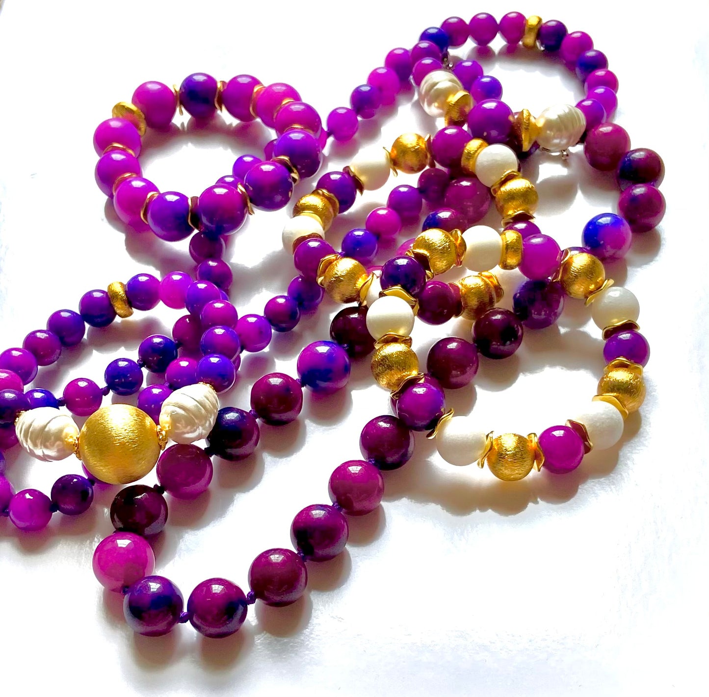 Purple Sugilite & White Alabaster Gold Bracelet