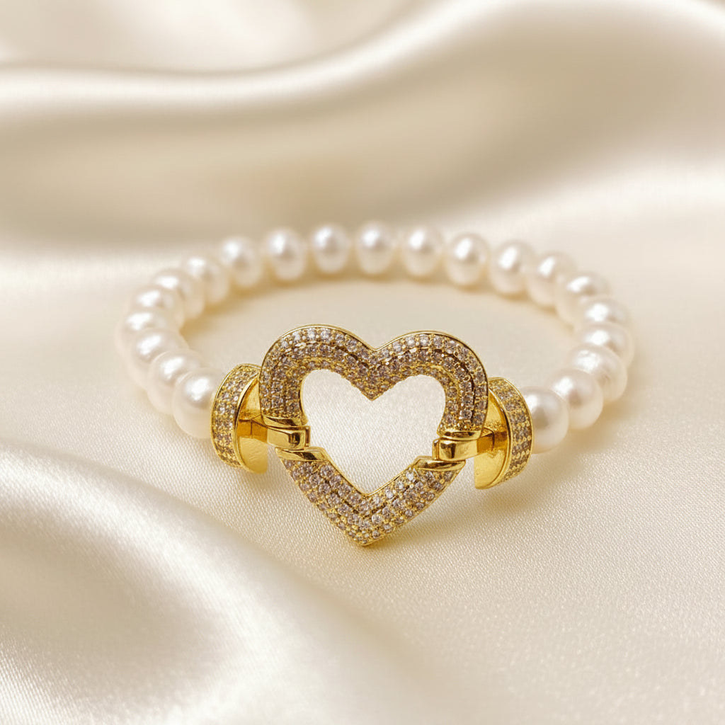 Capri Pearl & Pavé Heart Bracelet | Freshwater Pearls & Gold Vermeil