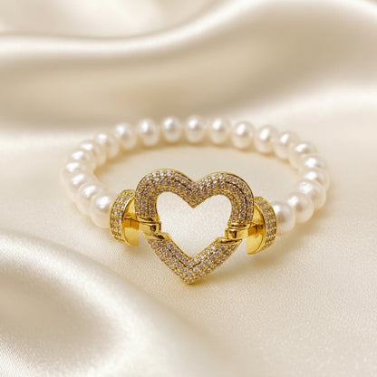 Capri Pearl & Pavé Heart Bracelet | Freshwater Pearls & Gold Vermeil