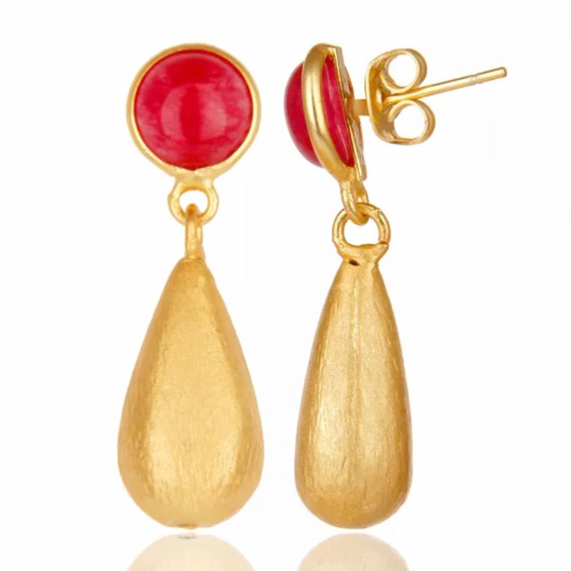 Pink Aventurine 22k Brushed Gold Dangles 1.5”