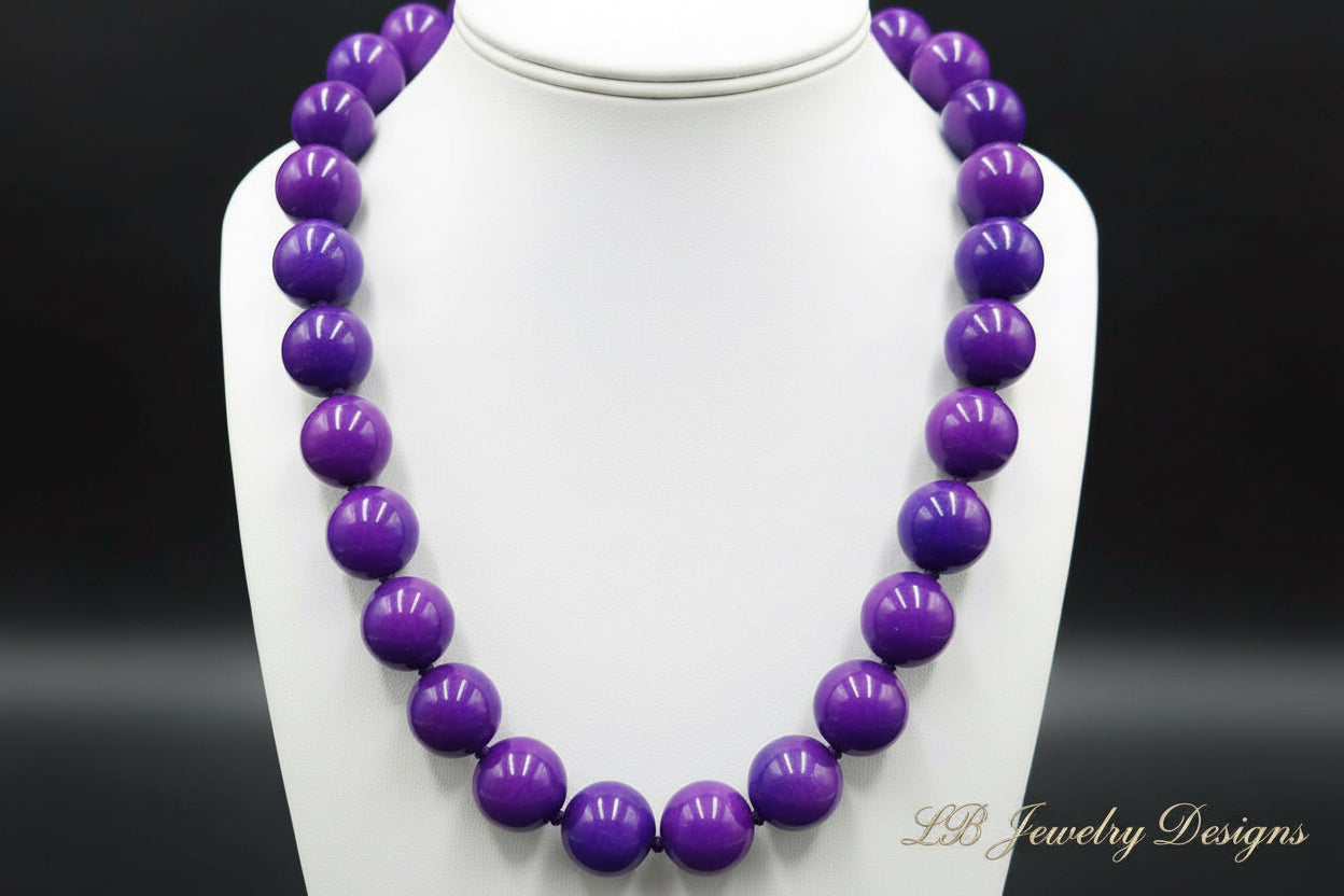 Purple Sugilite Gemstone Statement Necklace 24"