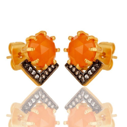 Petite Orange Carnelian - Rhodium Gold Stud Earrings